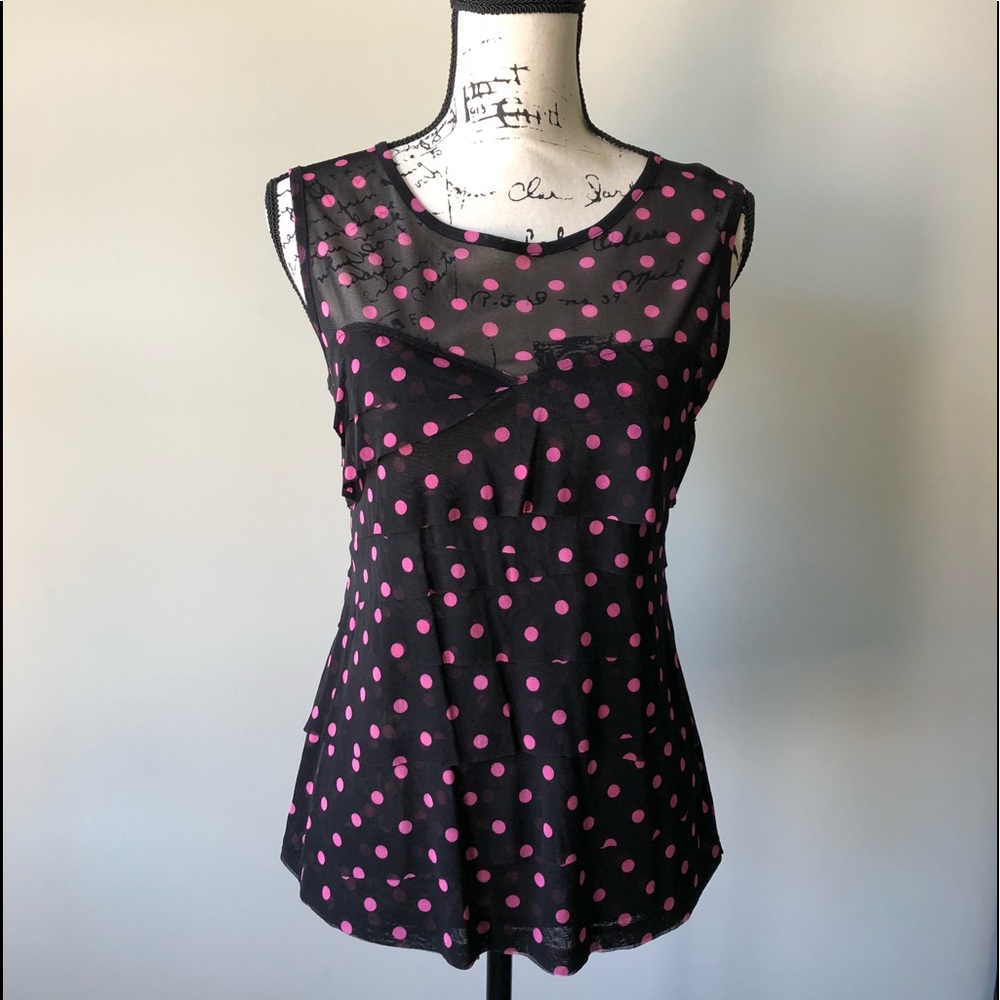 INC-Black and pink polka dot sleeveless top-M
